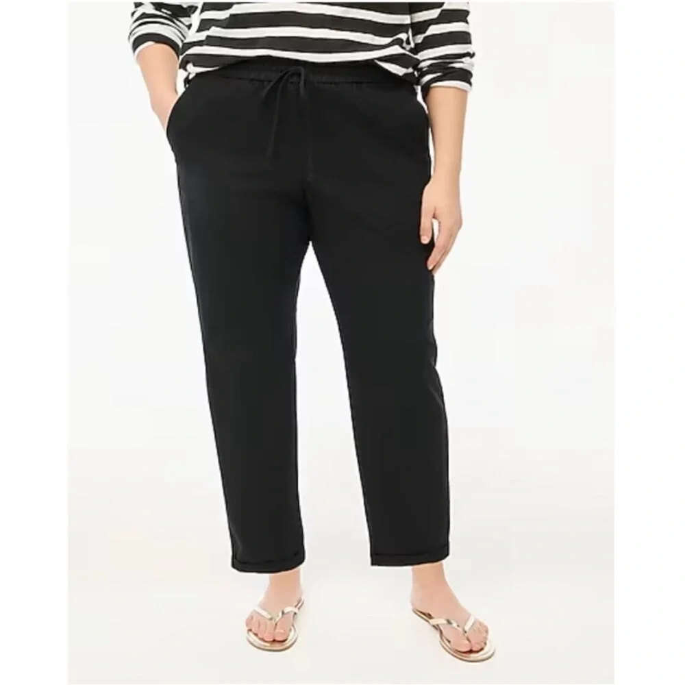 J Crew Linen Pull On Pants Black Size 10